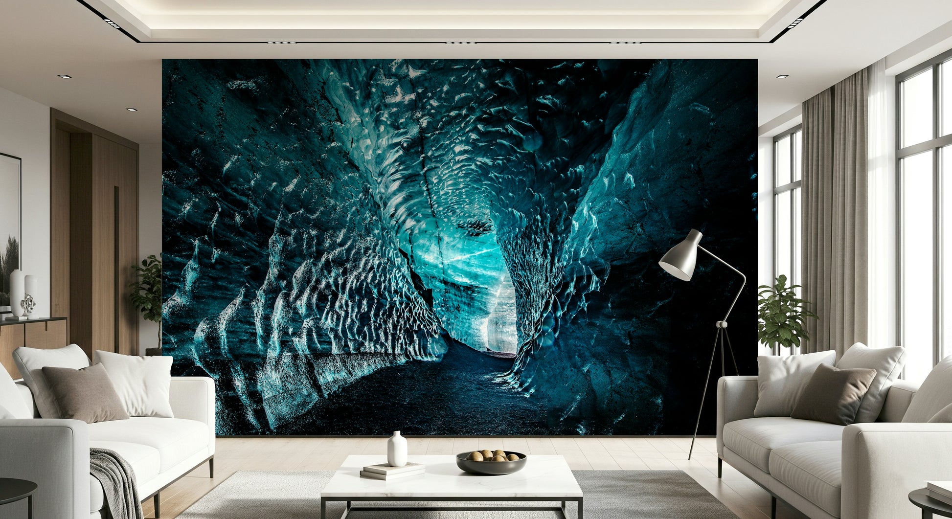 A beautiful arctic cavern wallpaper mural with subtle, crystalline ice textures.