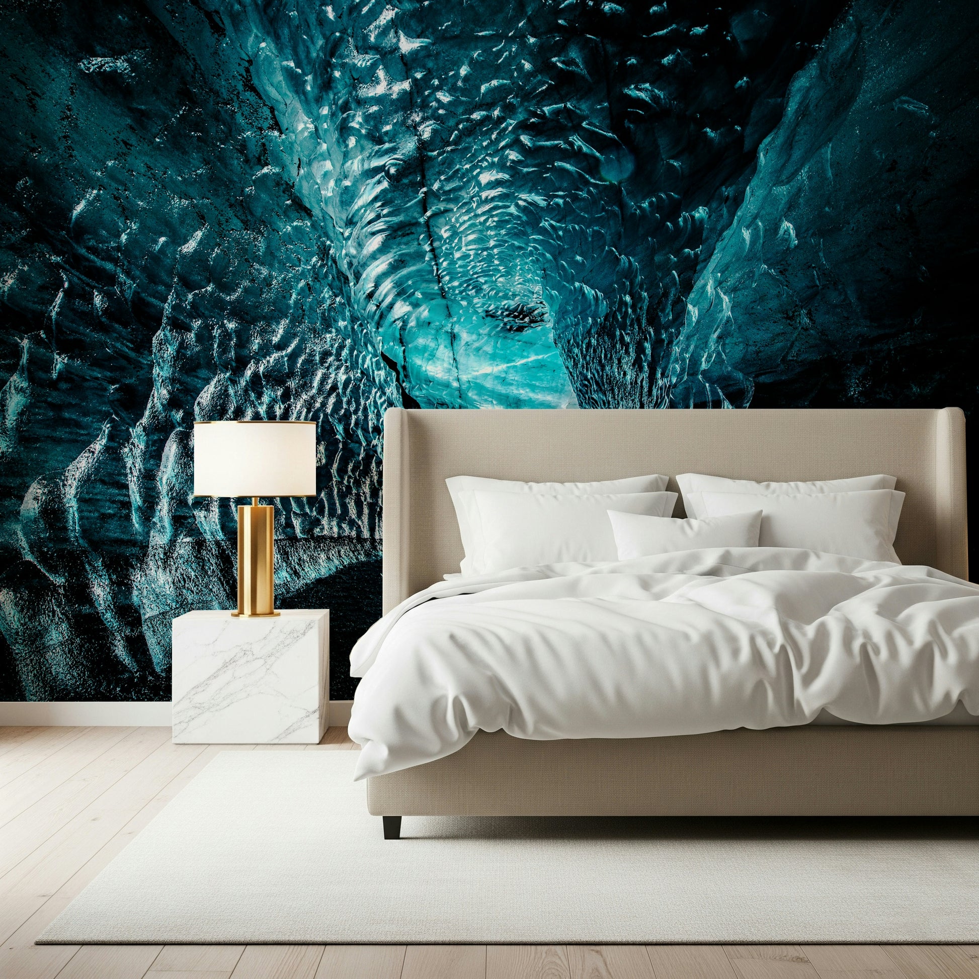 An artistic soft focus mural on minimalist wallpaper.