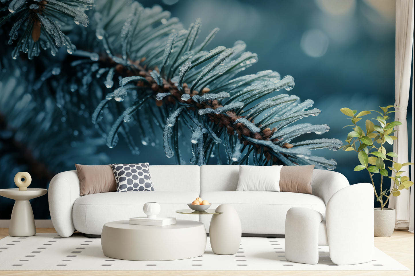 An artistic soft focus mural on minimalist wallpaper.