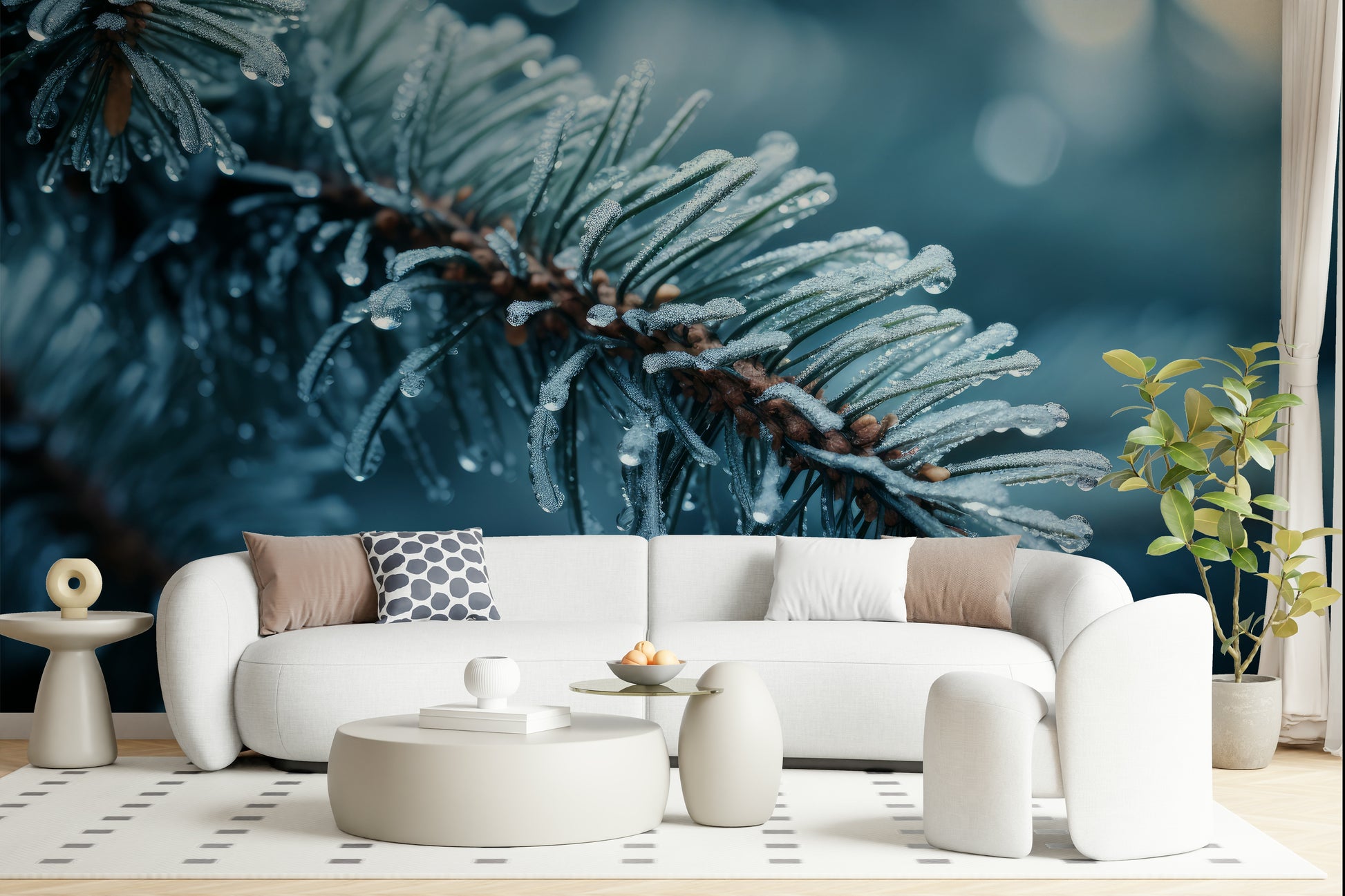 An artistic soft focus mural on minimalist wallpaper.