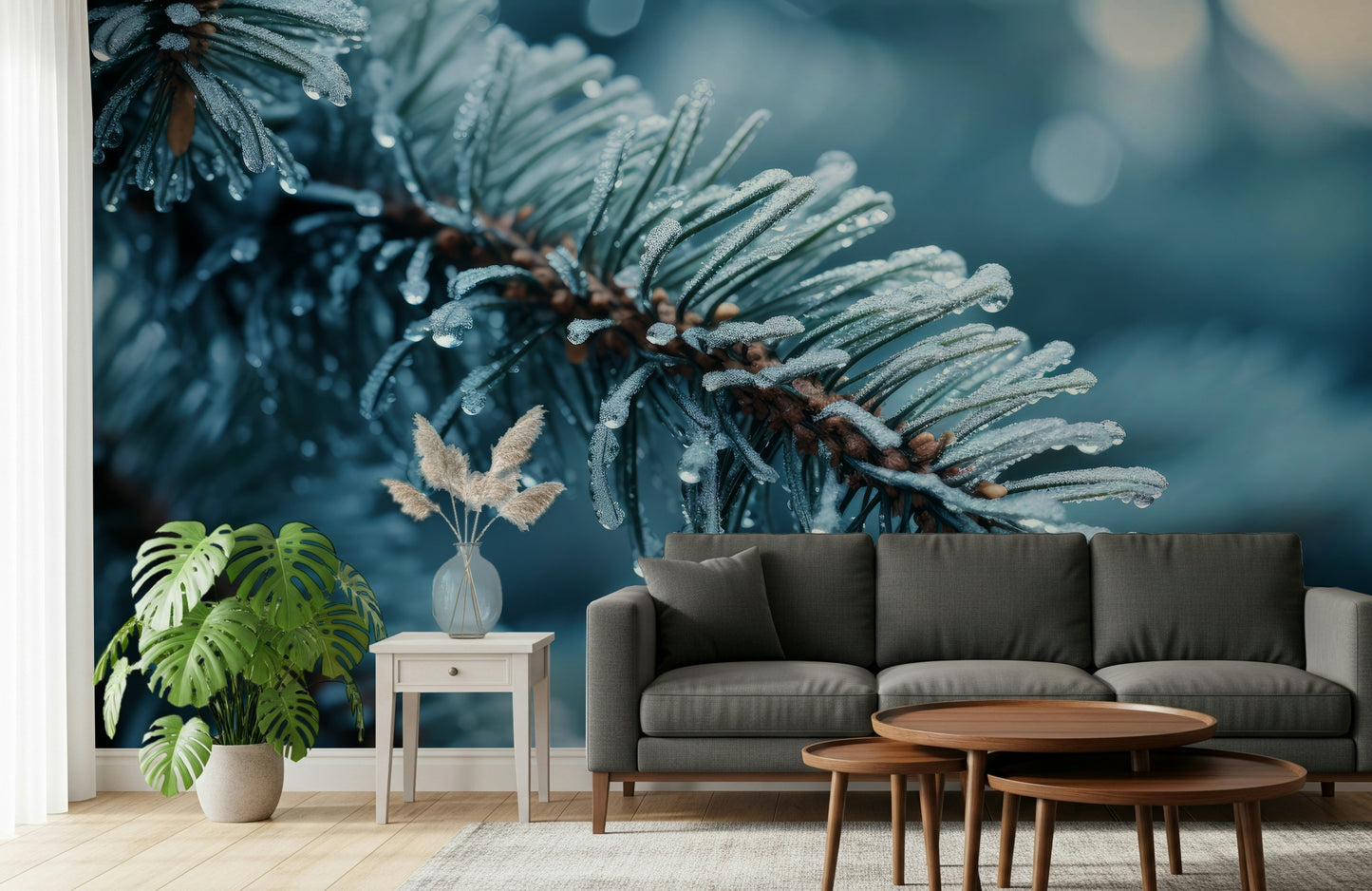 A serene subtle pattern wall mural in cool, icy tones.