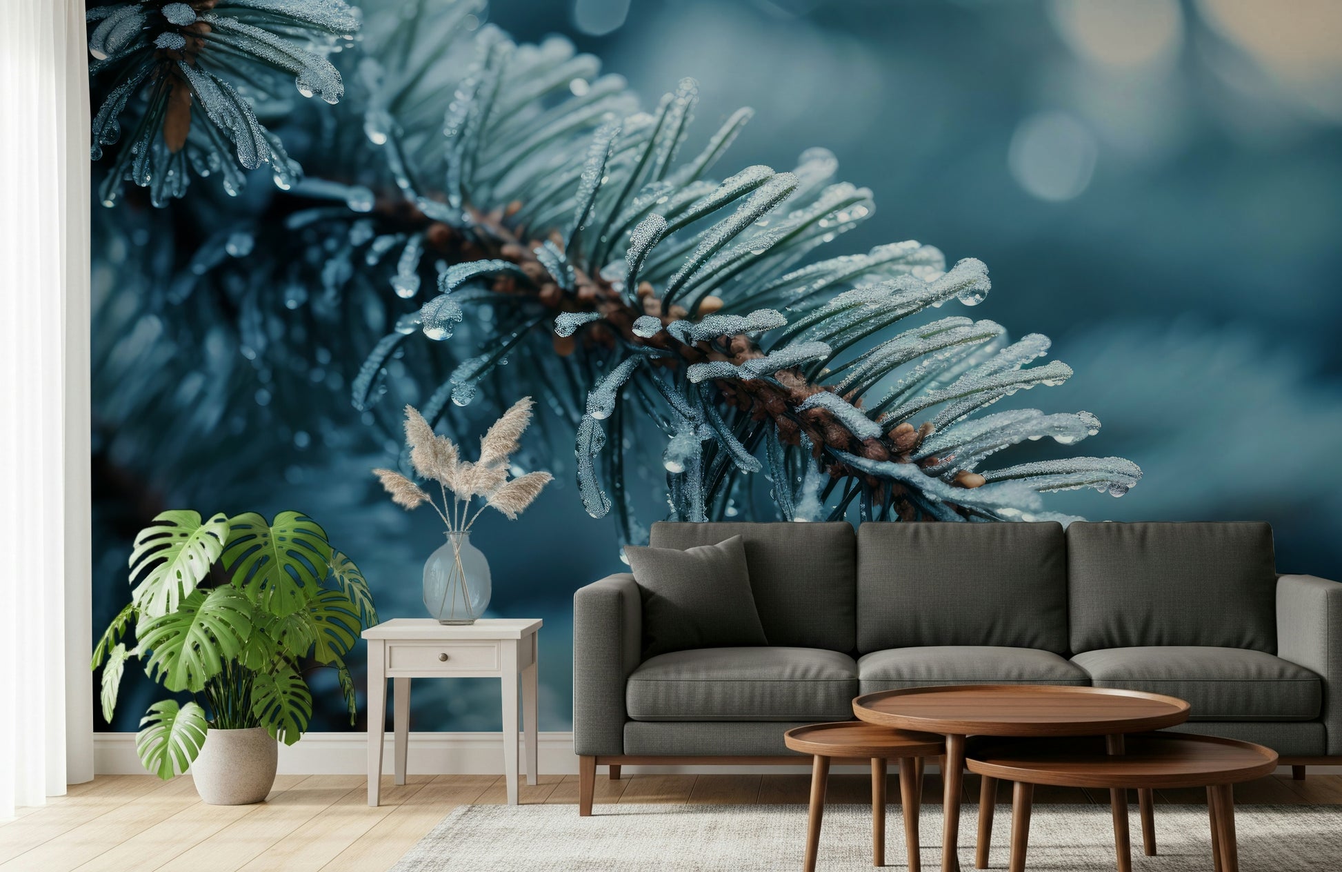 A serene subtle pattern wall mural in cool, icy tones.