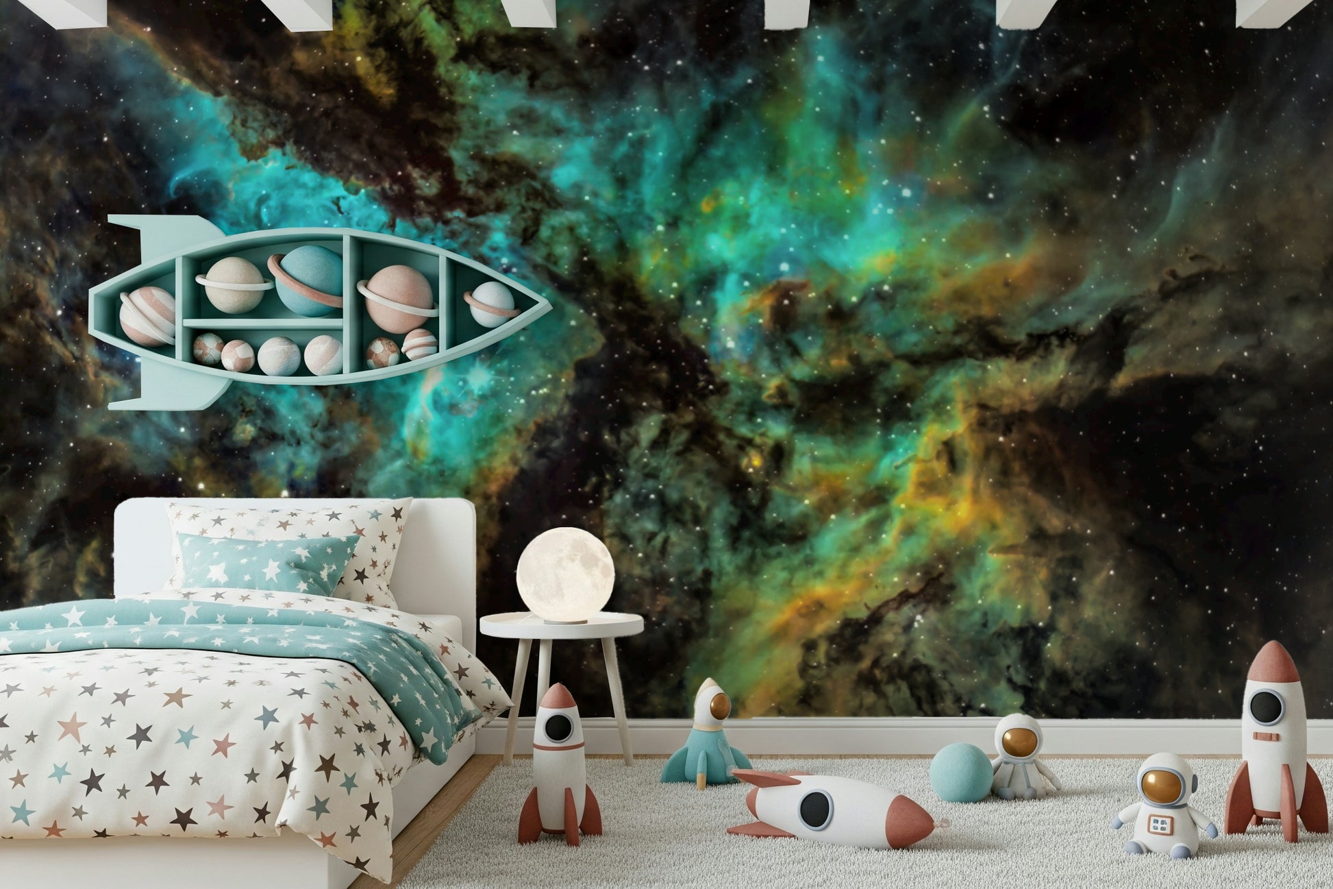 A serene flowing galaxy wall mural for your decor.
