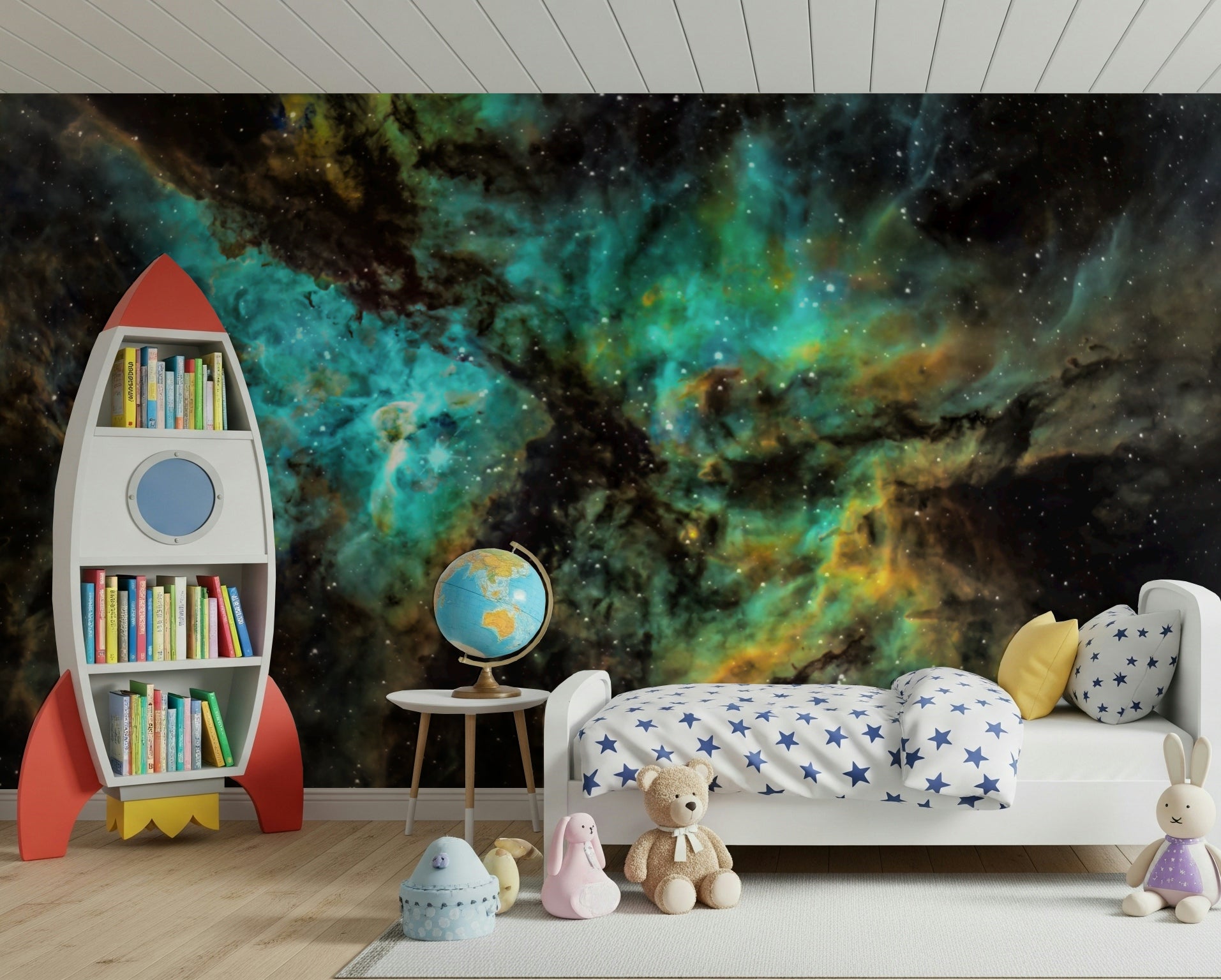 A beautiful cosmic abstract wallpaper mural with subtle star-like patterns.