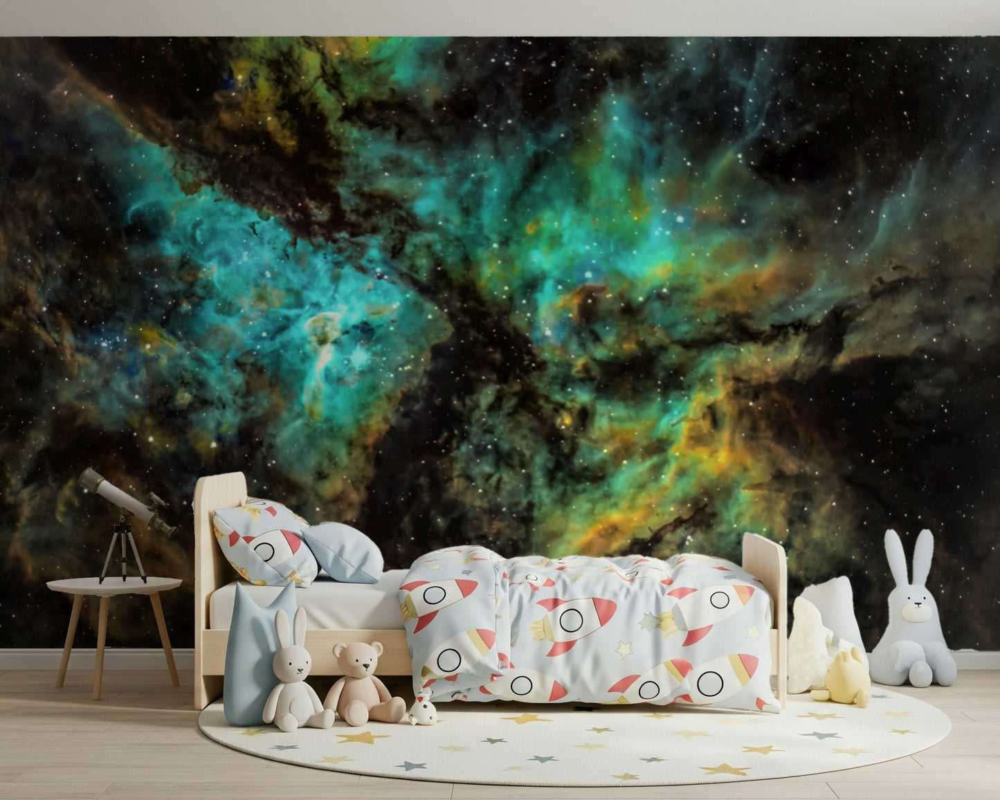 A calming underwater design wallpaper mural that defines a space.