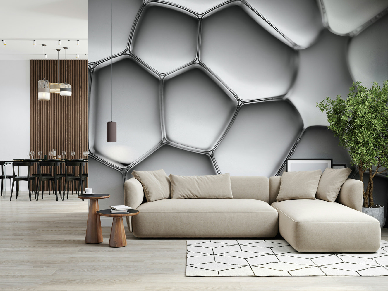 A beautiful abstract cell structure wallpaper mural with organic, flowing shapes.