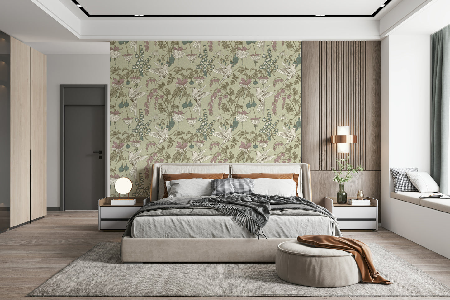 A serene subtle bird wall mural for your decor.