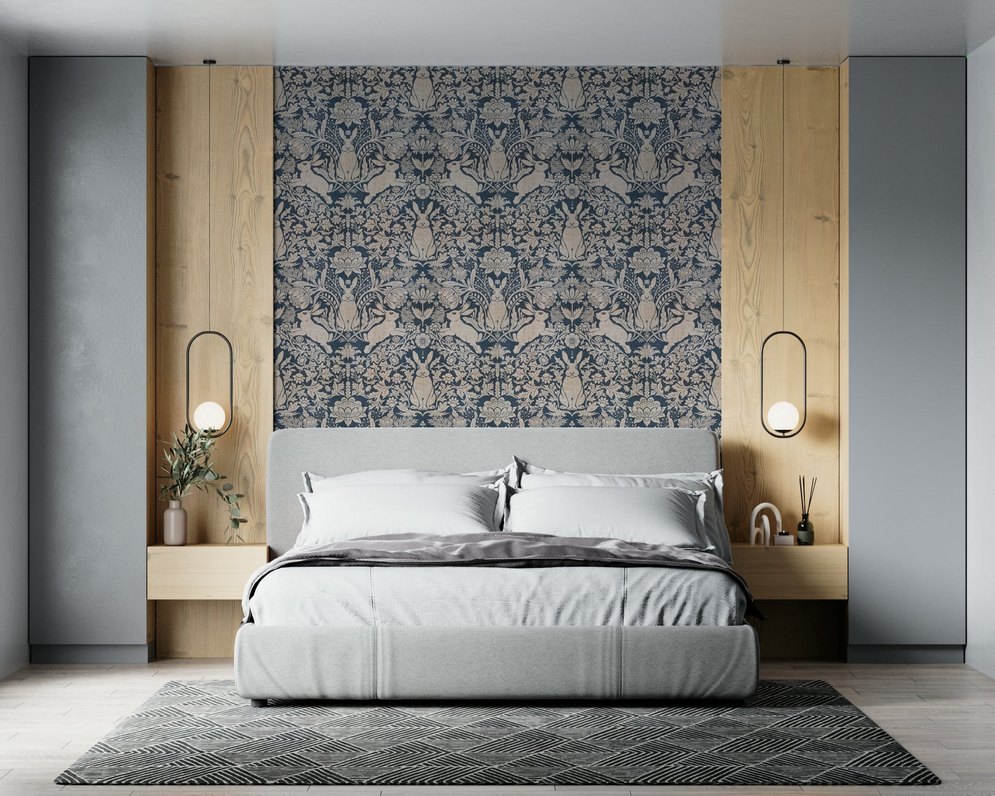 A graceful subtle pattern wall mural in cool, tranquil tones.