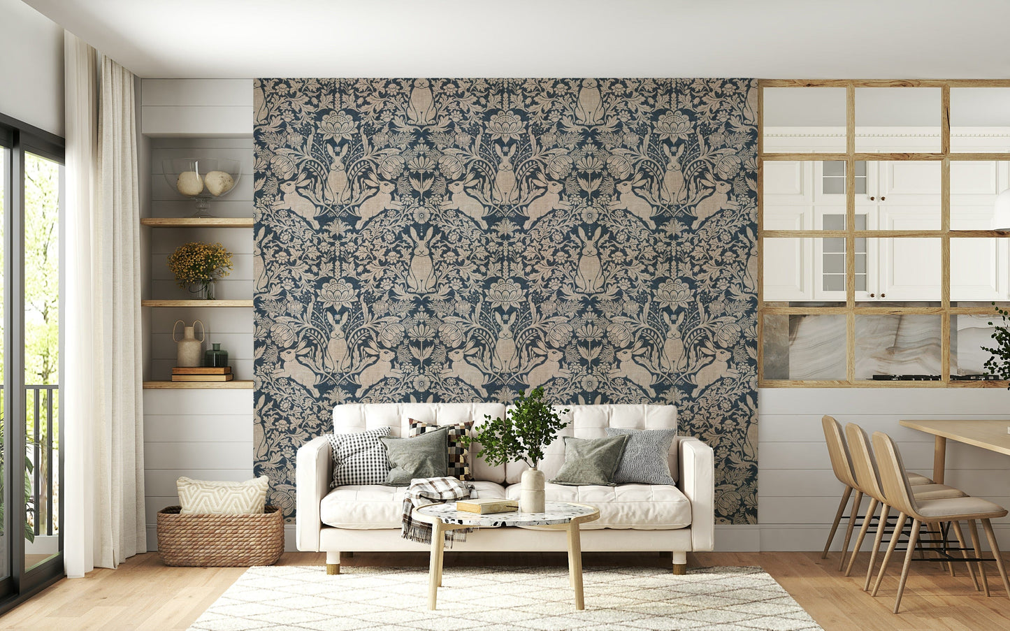 A calming abstract design wallpaper mural that defines a space.