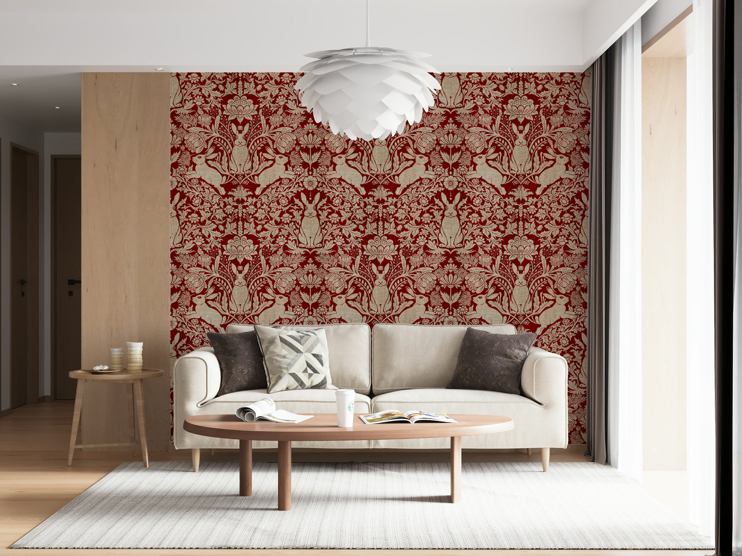 A graceful subtle flower wall mural in soft, elegant tones.