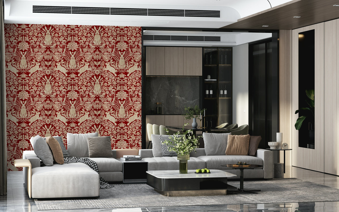 A calming floral design wallpaper mural that defines a space.
