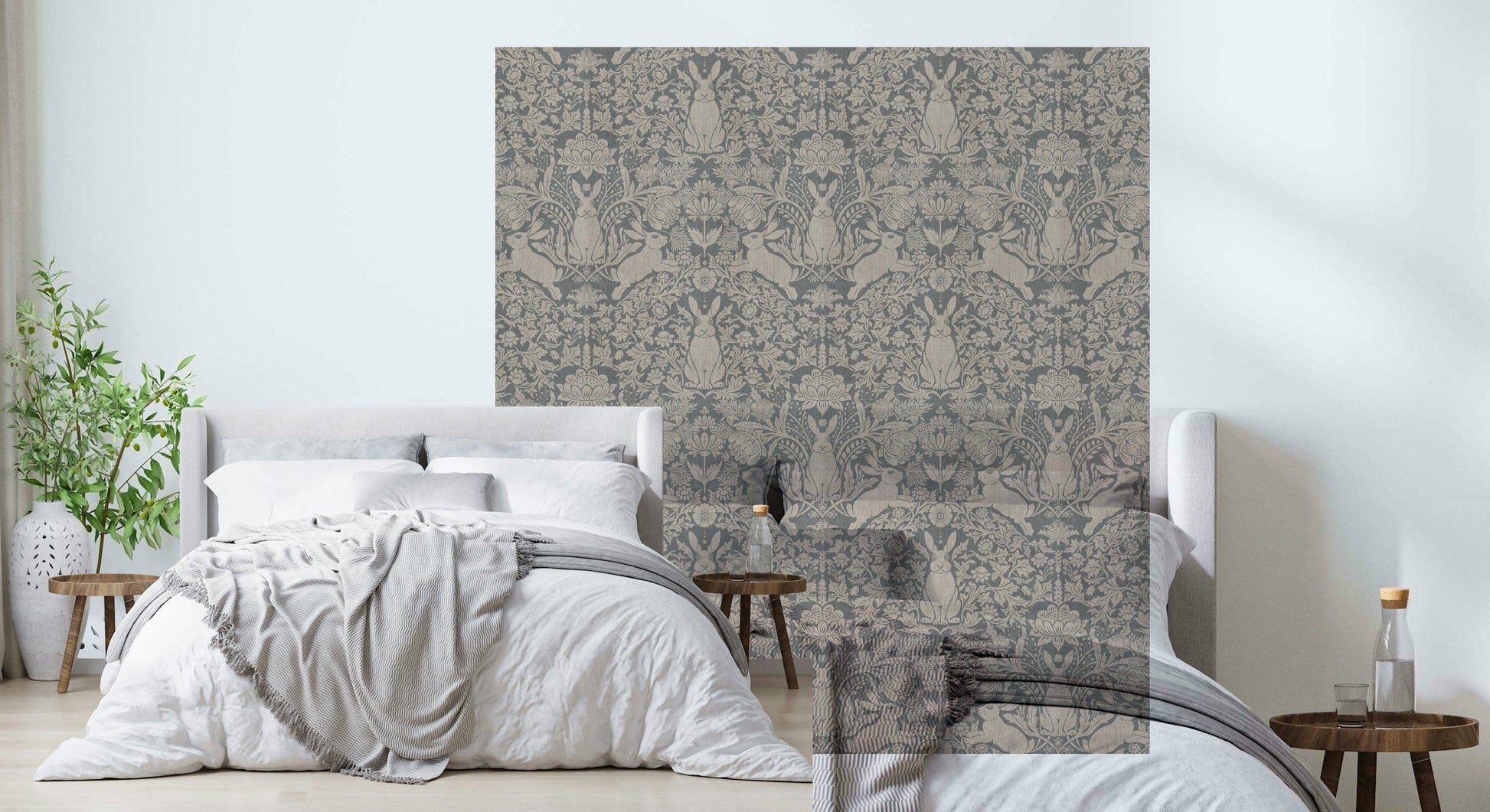 A peaceful modern abstract mural on decorative wallpaper.