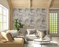 A peaceful modern abstract mural on decorative wallpaper.