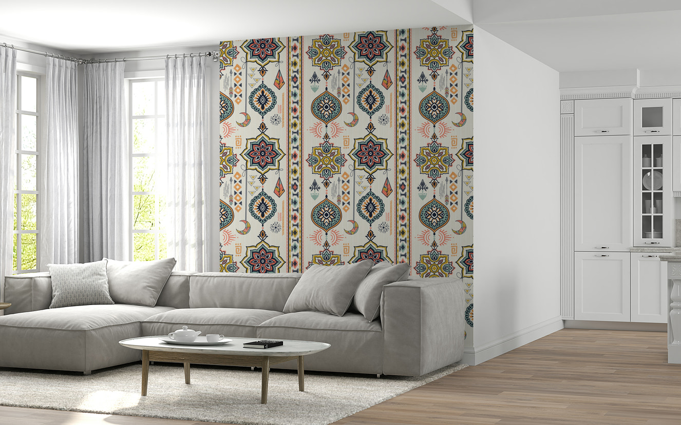 A beautiful boho charms wallpaper mural with subtle, free-spirited patterns.