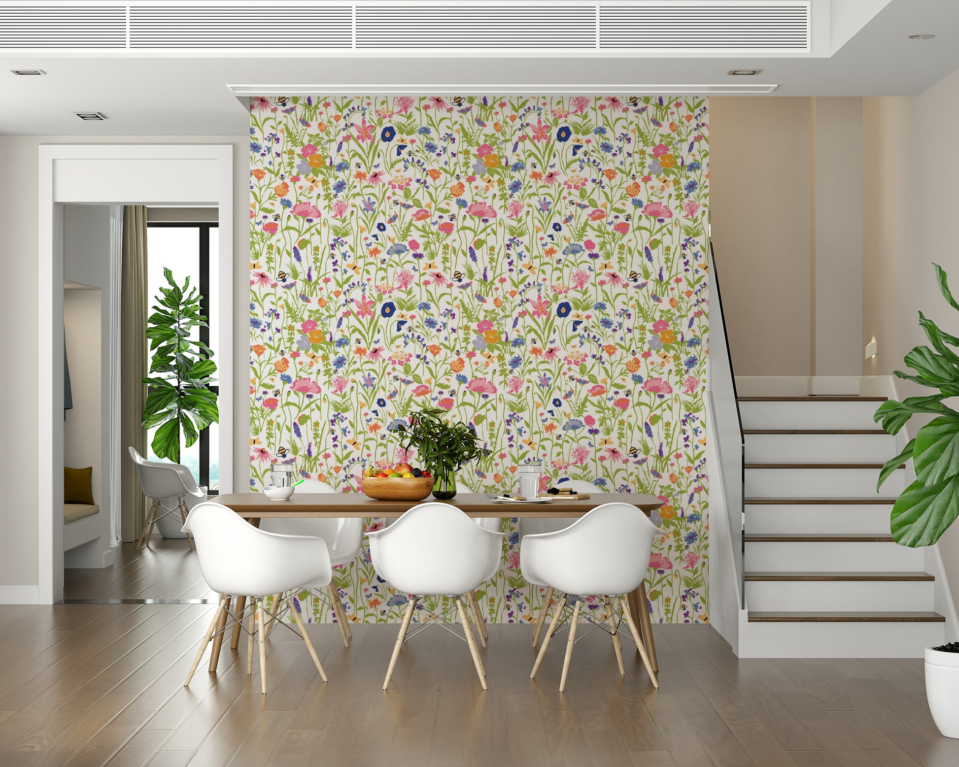 A classic soft floral wallpaper for walls.