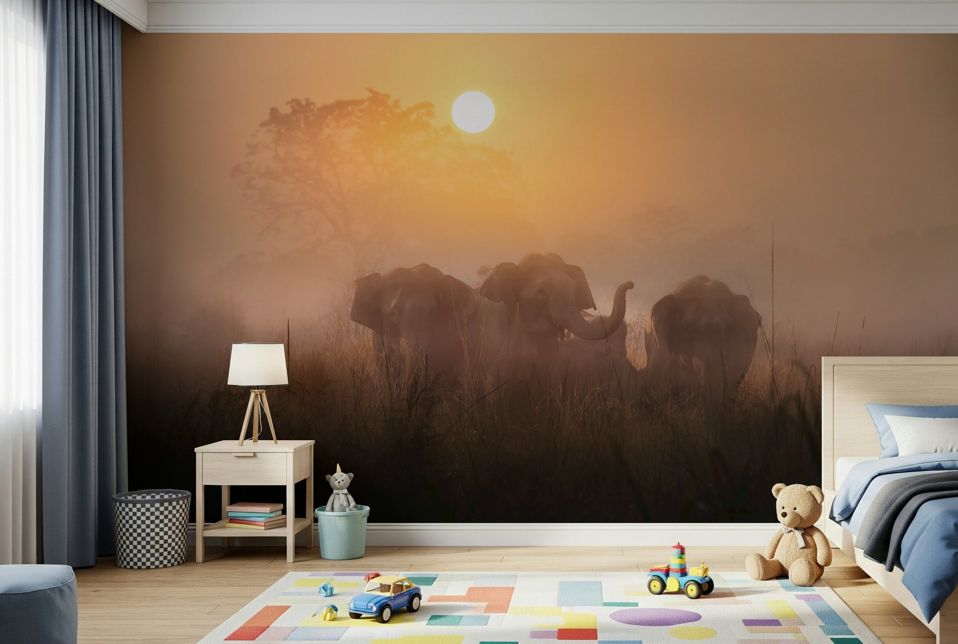 A calming serene view wallpaper mural that defines a space.