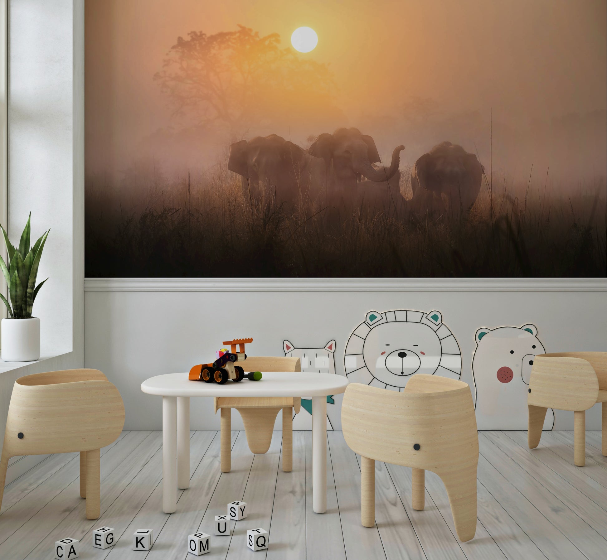A serene wildlife scene wall mural for your decor.