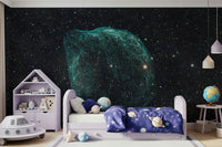 A beautiful abstract stellar cloud wallpaper mural with celestial colors and nebulae.