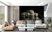 A peaceful open road mural on decorative wallpaper.