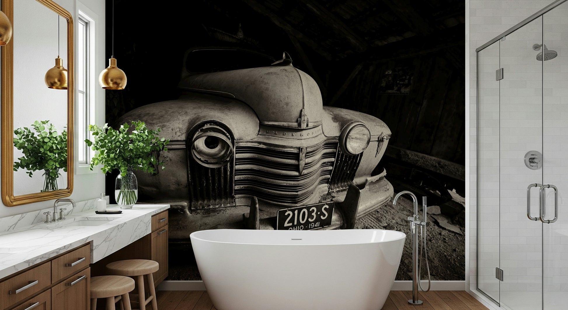 A graceful subtle pattern wall mural in cool, tranquil tones.