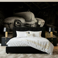 An artistic soft focus automotive mural on scenic wallpaper.