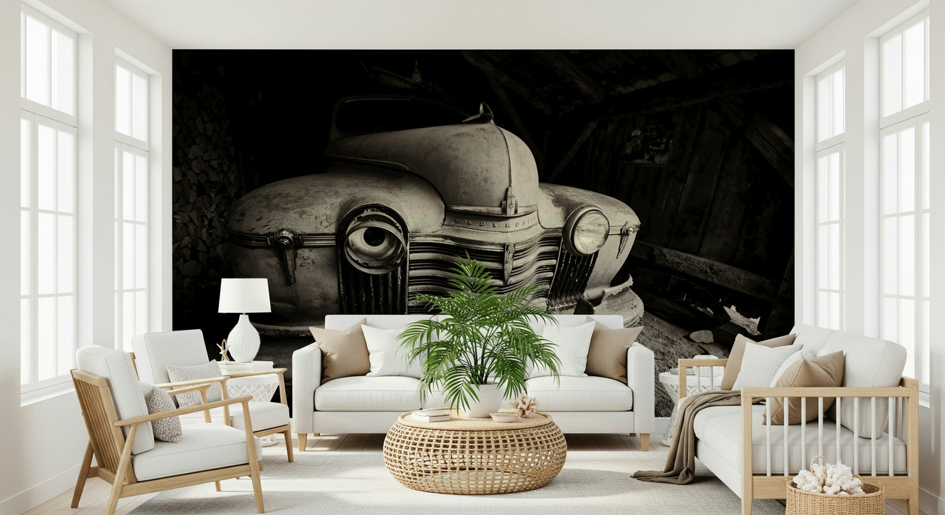 A beautiful vintage 1941 Oldsmobile wallpaper mural for a retro theme.