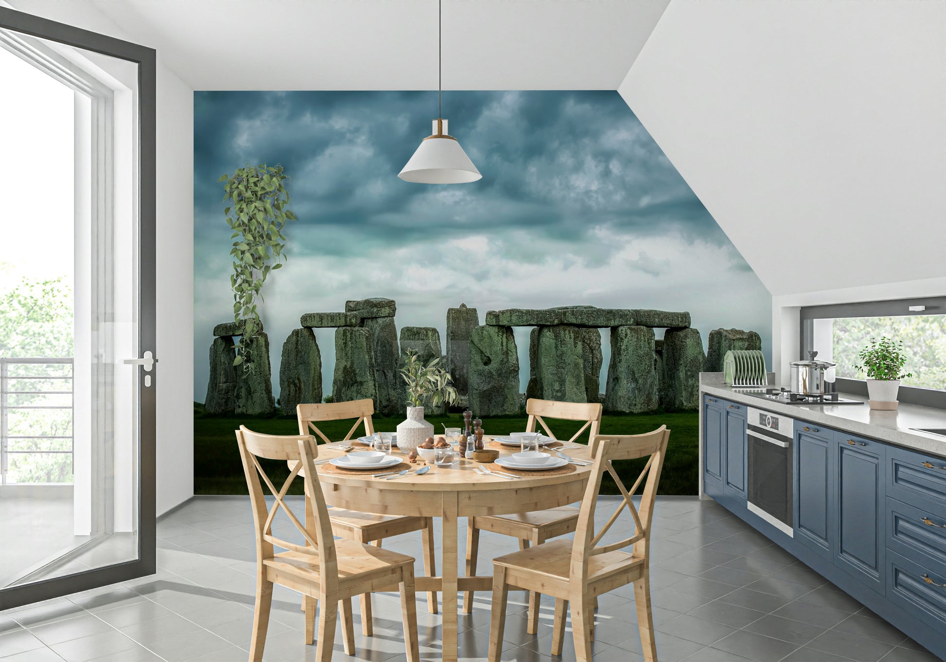 A serene historic landmark wall mural for contemplative decor.