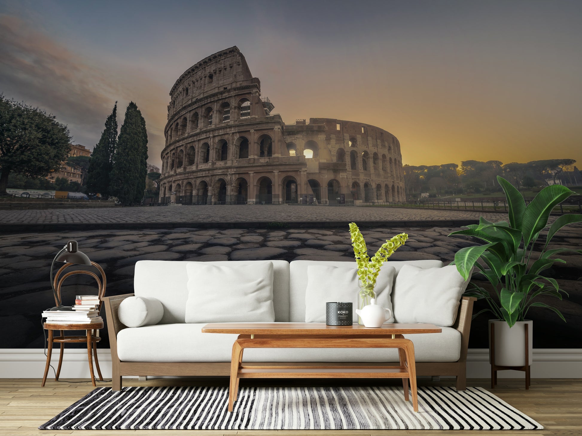 A serene historic landscape wall mural of the Roman Forum or Colosseum.