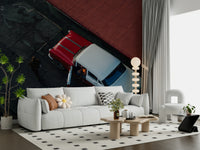 A peaceful modern abstract mural on decorative wallpaper.