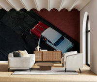 A calming abstract design wallpaper mural that defines a space.