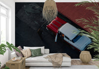 An artistic minimalist form mural for home decor.