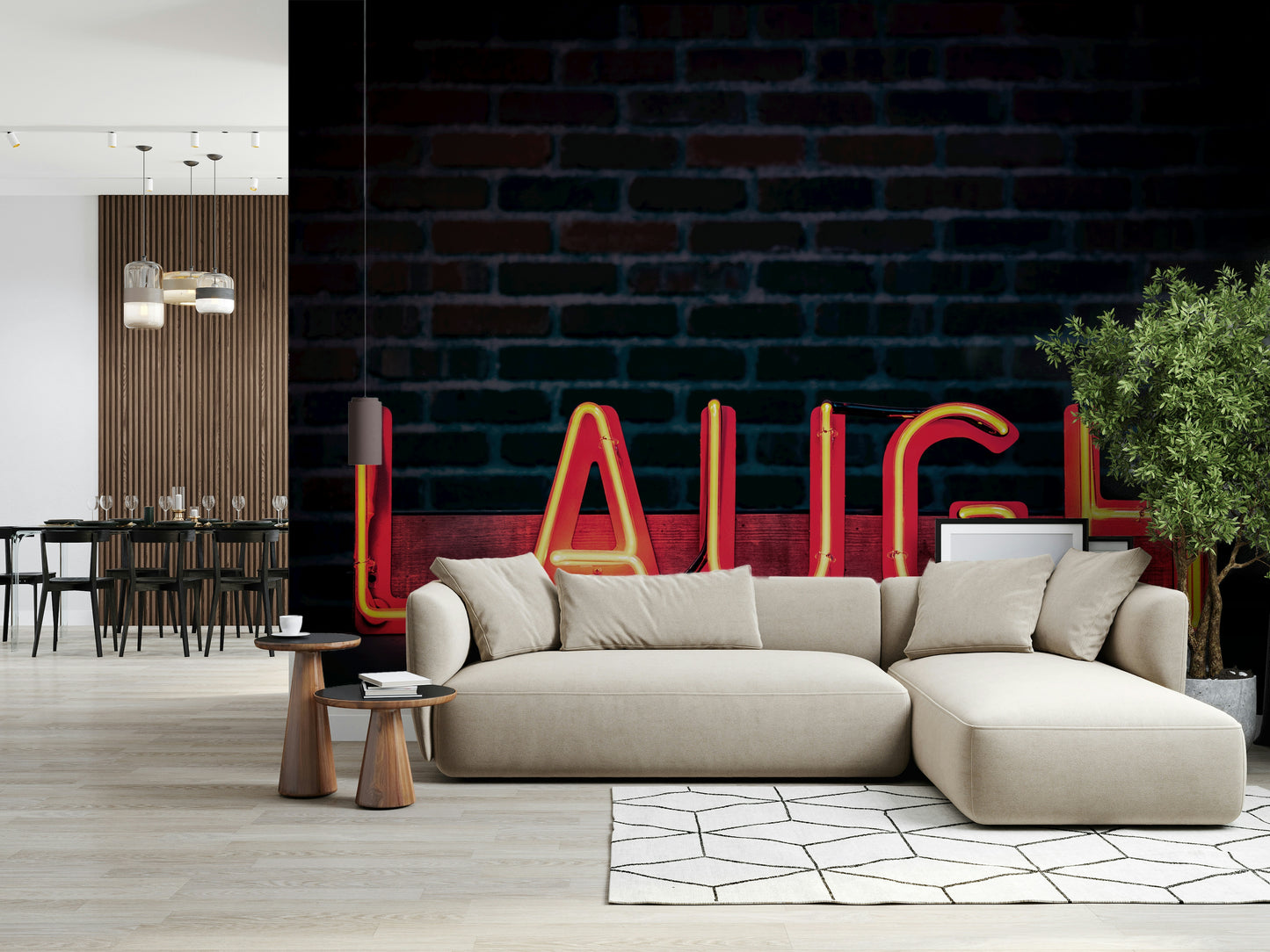 A calming abstract design wallpaper mural that defines a space.