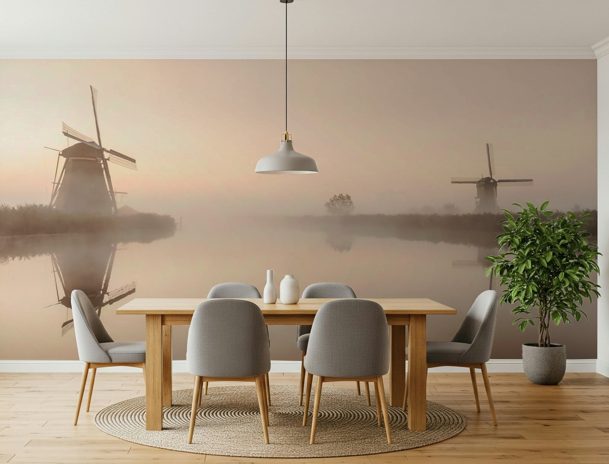 A graceful subtle pattern wall mural in warm, golden tones.