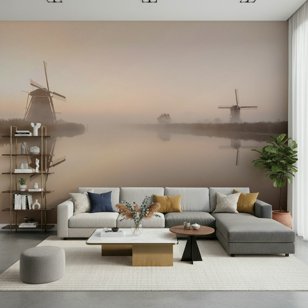 A serene rural landscape wall mural for your decor.