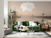 A calming serene view wallpaper mural that defines a space.