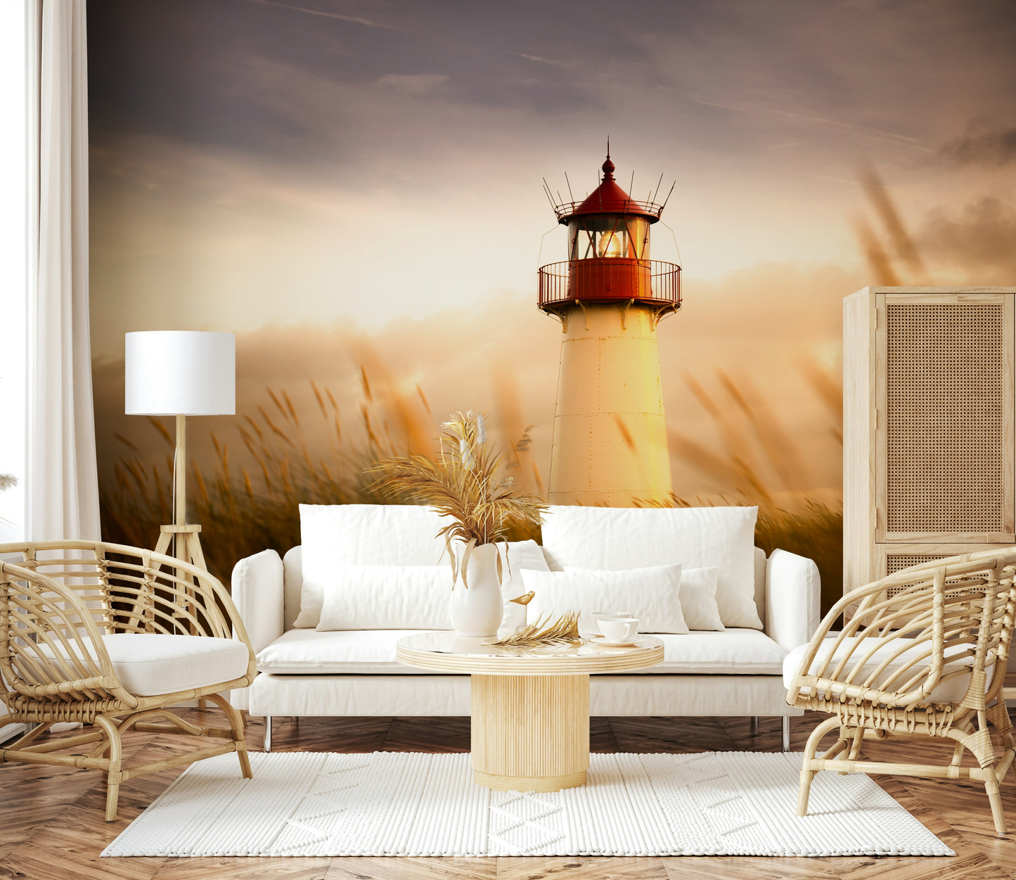 Coastal Beacon's Sunset Glow Wall Mural