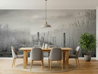 A calming serene view wallpaper mural that defines a space.