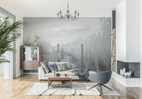 A graceful subtle pattern wall mural in cool, neutral tones.