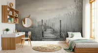 An artistic natural vista mural on scenic wallpaper.