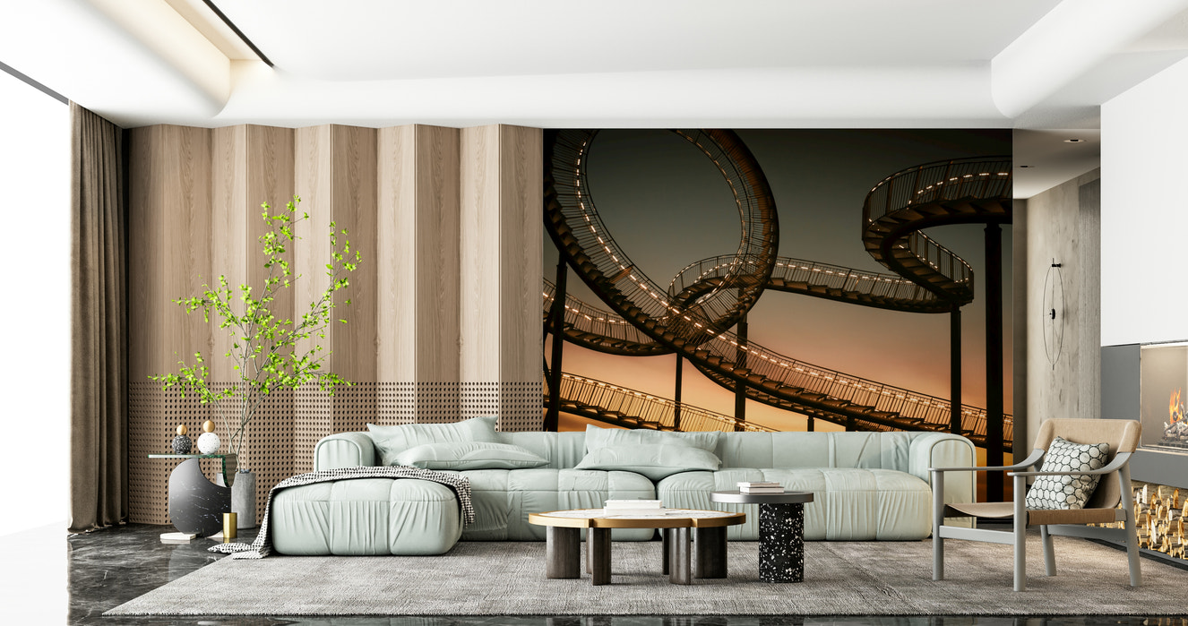 A beautiful abstract art wallpaper mural with vertical, step-like lines.