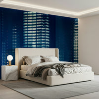 A peaceful geometric design mural on decorative wallpaper.