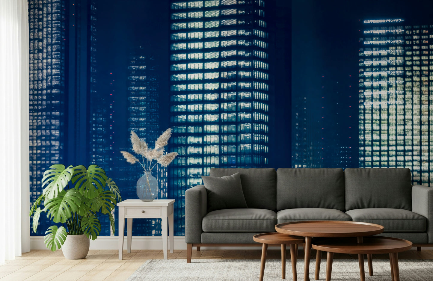 A calming modern pattern wallpaper mural that defines a space.