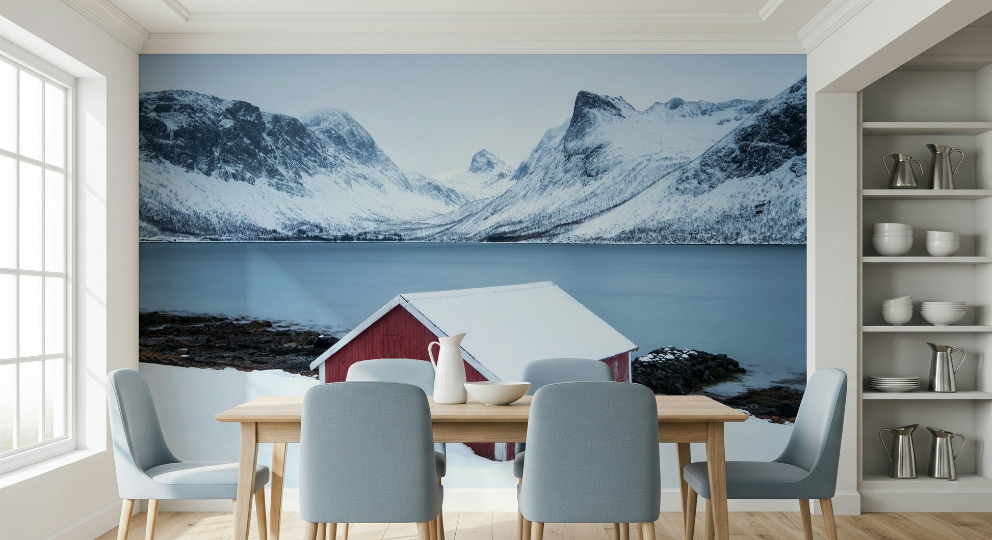 An artistic soft focus mural on minimalist wallpaper.