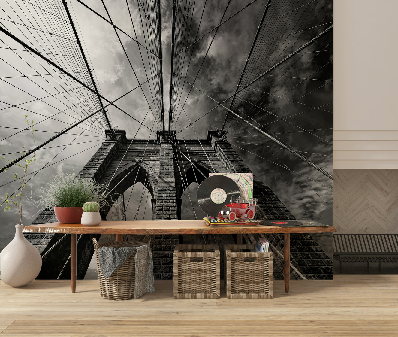 A beautiful abstract stone wallpaper mural with fragments seemingly suspended in mid-air.