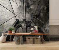 A beautiful abstract stone wallpaper mural with fragments seemingly suspended in mid-air.
