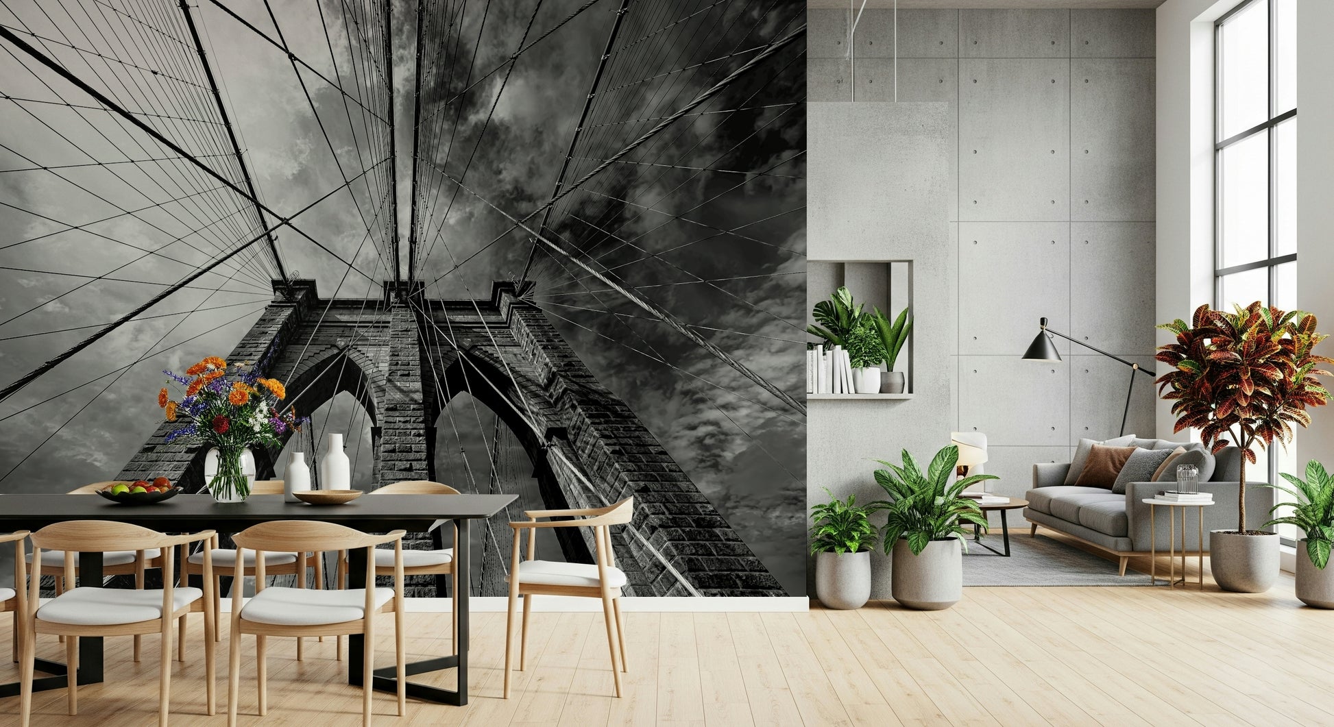 A calming abstract design wallpaper mural that defines a space.