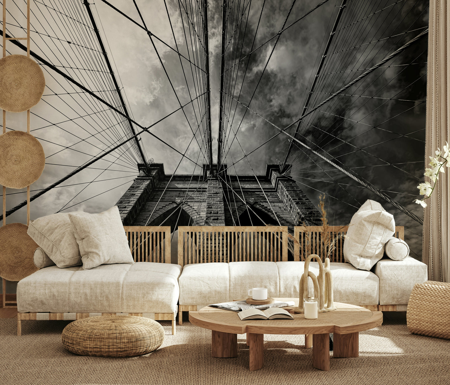 An artistic soft focus mural on minimalist wallpaper.