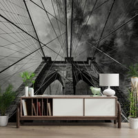 A peaceful modern abstract mural on decorative wallpaper.
