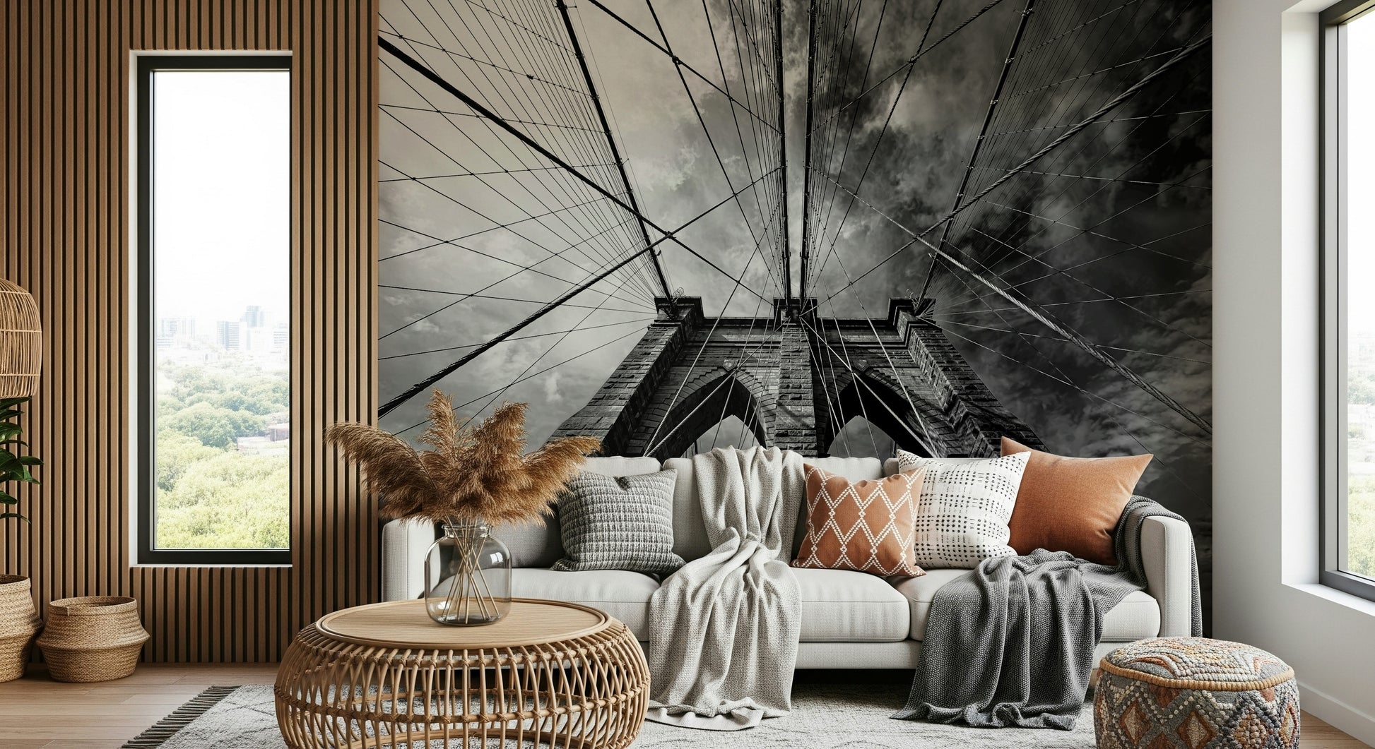 A graceful subtle pattern wall mural in cool, neutral tones.