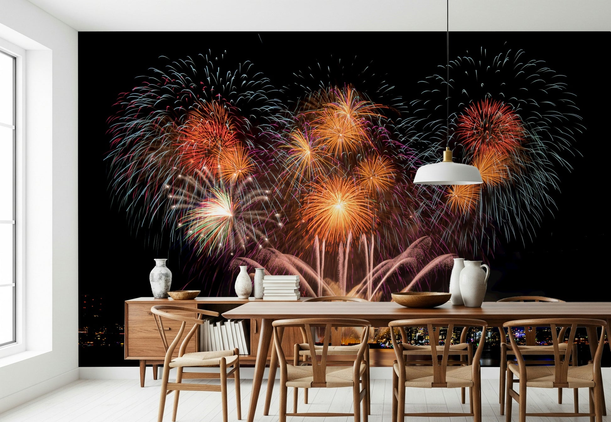 An artistic soft focus city mural on minimalist wallpaper.